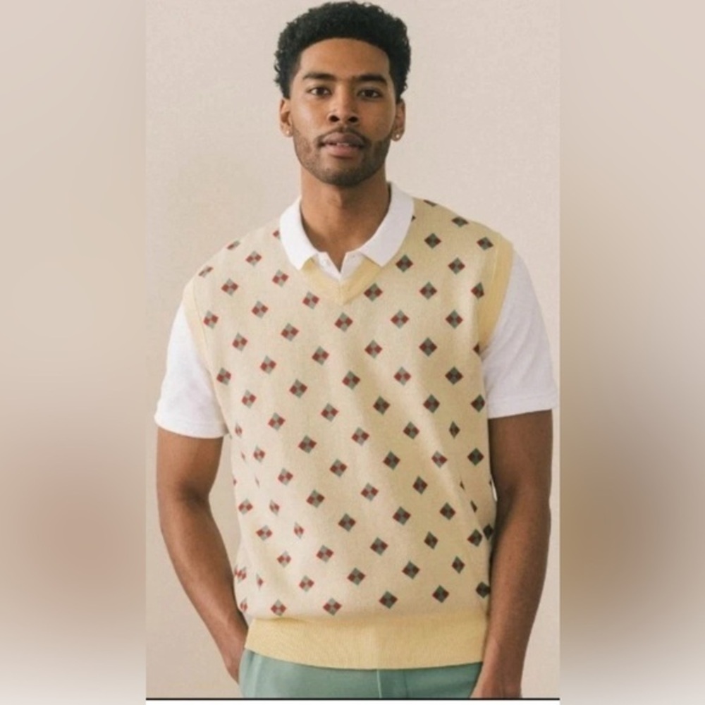 Bogey Boys‎ Banana Diamond Squares V Neck Sweater Vest Macklemore Golfing preppy